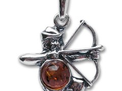 Pandantiv talisman argint cu piatra naturala de ambra (chihlimbar), semn zodiacal Sagetator