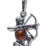 Pandantiv talisman argint cu piatra naturala de ambra (chihlimbar), semn zodiacal Sagetator